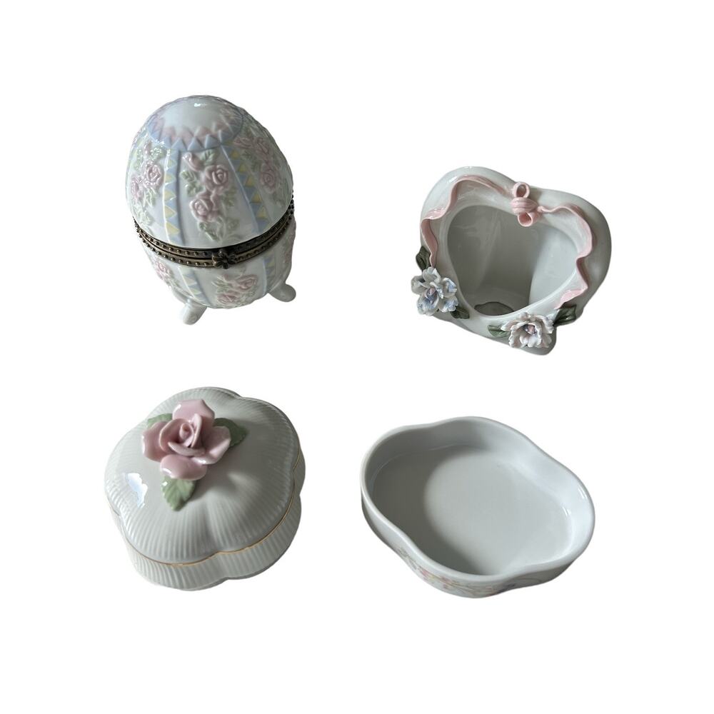 Croquette Shabby Chic 4 Piece Decor‎ Set Frame Music Box Egg Trinket Dish